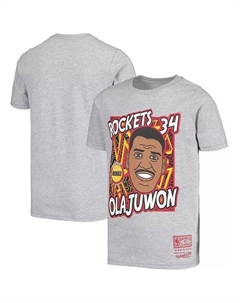 Серая футболка Big Boys Hakeem Olajuwon Houston Rockets Hardwood Classics King of the Court Player Mitchell and ness