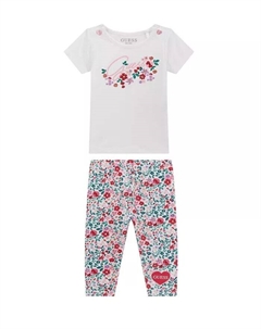 Комплект из футболки с короткими рукавами и леггинсов для маленьких девочек, белый Guess