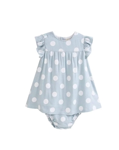 Небесно-голубое платье для девочки в белый горошек и трусики в тон, синий Dadati