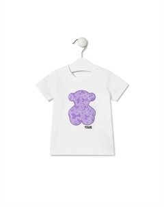 Белая пляжная футболка для девочки с медведем Kaos спереди, лиловый Tous