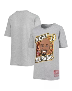 Футболка Big Boys Alonzo Mourning Heathered Grey Miami Heat Hardwood Classics King of the Court Player Mitchell and ness
