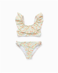 Бикини для девочки с оборкой и цветочным принтом, оранжевый Zippy