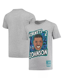 Серая футболка Big Boys Larry Johnson Charlotte Hornets Hardwood Classics King of the Court Player Mitchell and ness