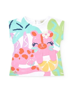 Футболка с тропическим принтом для девочки с застежкой на спине, белый Tuc tuc