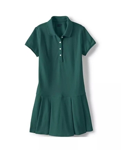 Сетчатое плиссированное платье-поло с короткими рукавами для больших девочек, зеленый Lands' end