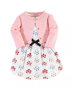 Комплект из 2 предметов платья и кардигана из органического хлопка для маленьких девочек, клубника, синий Touched by nature