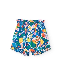 Шорты-бермуды для девочек с принтом и эластичным поясом, синий Boboli