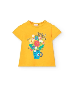 Футболка для девочек с короткими рукавами и круглым вырезом, горчичный Boboli