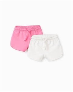 Комплект из 2 однотонных шорт на завязках для девочек, розовый Zippy