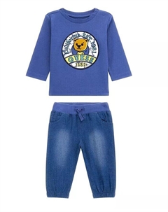 Футболка с длинными рукавами и нижний комплект из эластичного денима для маленьких мальчиков, синий Guess