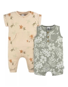 Комплект из 2 комбинезонов для девочек с короткими и длинными штанинами, зеленый Gerber