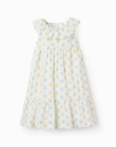 Платье для девочки с принтом и оборками, белый Zippy