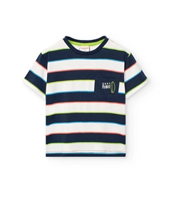 Футболка для мальчика из хлопка с полосатым принтом, темно-синий Boboli