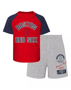 Комплект из футболки и шорт реглан для мальчиков и девочек красного, серого цвета Boston Red Sox Ground Out Baller Outerstuff