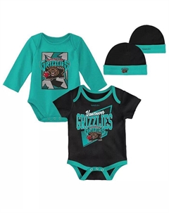 Комплект из классических боди Vancouver Grizzlies Hardwood Classics и вязаной шапочки с манжетами для мальчиков и девочек черного и бирюзового цветов Mitchell and ness