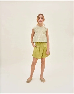 Блузка для девочки с принтом и асимметричной застежкой на пуговицы сзади, зеленый Dadati