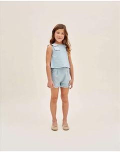 Синяя блузка для девочки с цветочным бантом и разрезом сзади, синий Dadati