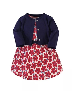 Комплект из 2 предметов платья и кардигана из органического хлопка для маленьких девочек, красные цветы, мультиколор Touched by nature