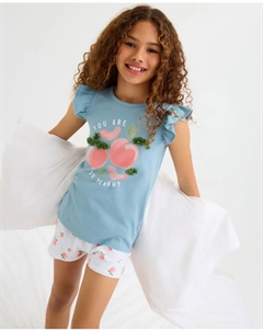 Короткая пижама для девочки с принтом, синий Cotton juice