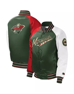 Куртка университетская Minnesota Wild Raglan Full-Snap для больших мальчиков, девочек и зеленая Starter