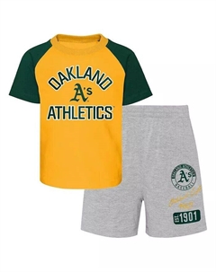 Комплект из футболки и шорт реглан Oakland Athletics Ground Out Baller золотистого и серого цвета для мальчиков и девочек Outerstuff