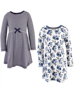 Платье для девочек из органического хлопка с длинными рукавами, 2 шт., темно-синие с цветочным принтом Touched by nature