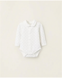 Платье-боди для девочки с длинными рукавами в горошек, белый Zippy