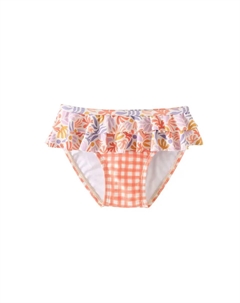 Оранжевый комбинезон в клетку для девочки с цветочными оборками Dadati