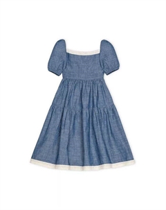 Платье из шамбре с короткими рукавами и объемными рукавами для девочек, детское, синий Hope & henry