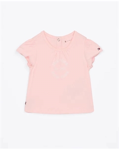Футболка для девочки с короткими рукавами, напечатанным логотипом спереди и оборками на рукавах, розовый Tommy hilfiger