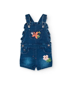 Комбинезон для девочки с оборками и цветочной вышивкой, синий Boboli