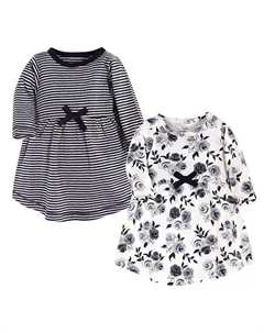 Платья с длинными рукавами из органического хлопка для маленьких девочек, 2 шт., черный с цветочным принтом, мультиколор Touched by nature