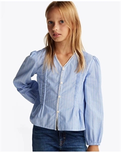 Рубашка для девочки с длинными рукавами и V-образным вырезом, синий Tommy hilfiger