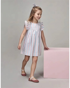 Платье для девочки из тканой полоски с оборками, мультиколор Gocco