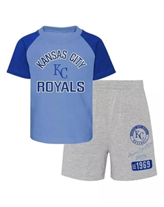 Комплект из футболки и шорт реглан Kansas City Royals Ground Out Baller для мальчиков и девочек светло-голубого и серого цвета Outerstuff