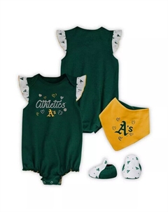 Комплект из 3-х предметов боди для новорожденных и младенцев Green Oakland Athletics Home Plate, нагрудник и пинетки Outerstuff