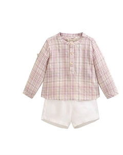 Комплект из клетчатой рубашки и белых шорт для мальчика, розовый Dadati