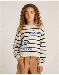 Полосатый свитер для девочек с логотипом, серый Calvin klein