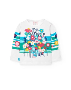 Футболка с длинными рукавами и круглым вырезом для девочки, белый Boboli