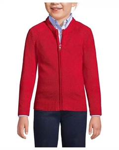 Школьная форма для девочек, хлопковый модал, кардиган на молнии спереди, красный Lands' end