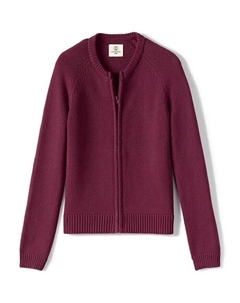 Школьная форма для девочек, хлопковый модал, кардиган на молнии спереди, красный Lands' end