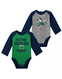 Комплект из 2 боди с длинными рукавами для игр с надписью «Notre Dame Fighting Irish» для новорожденных и младенцев, мальчиков и девочек, зеленый, серый Outerstuff