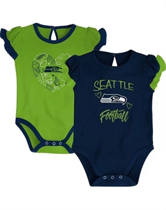 Комплект из двух частей боди для новорожденных и младенцев, мальчиков и девочек, темно-синий, неоново-зеленый, Seattle Seahawks Too Much Love Outerstuff
