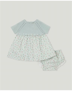 Платье из трикотажного микса MC, без застежки, свободное платье AOP в полоску с цветочным узором для девочки, зеленый Coconut el corte inglés