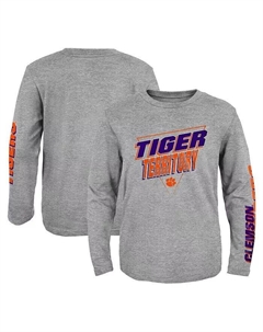 Футболка с длинными рукавами Big Boys Heather Grey Clemson Tigers 2-Hit For My Team, серый Outerstuff