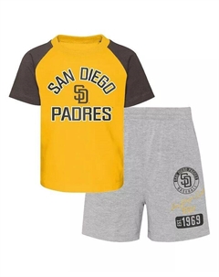 Комплект из футболки и шорт реглан San Diego Padres Ground Out Baller золотистого и серого цвета для мальчиков и девочек Outerstuff