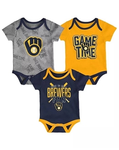 Комплект из трех частей боди для новорожденных и младенцев для мальчиков и девочек Milwaukee Brewers, темно-синий, золотой, меланжевый серый Game Time Outerstuff