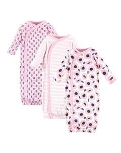 Платья для девочек из органического хлопка с застежкой сбоку и длинными рукавами, 3 пары, цветы, фиолетовый Touched by nature