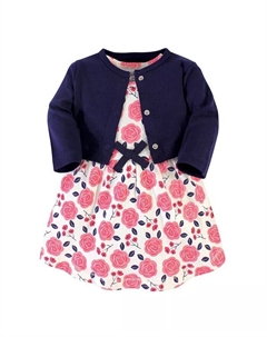 Комплект из 2 предметов: платье и кардиган из органического хлопка для девочек, цвет кораллово-розовый, синий Touched by nature