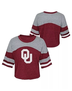 Футболка Big Girls Crimson Distressed Oklahoma Sooners Sunday Friday с полосками на рукавах Outerstuff